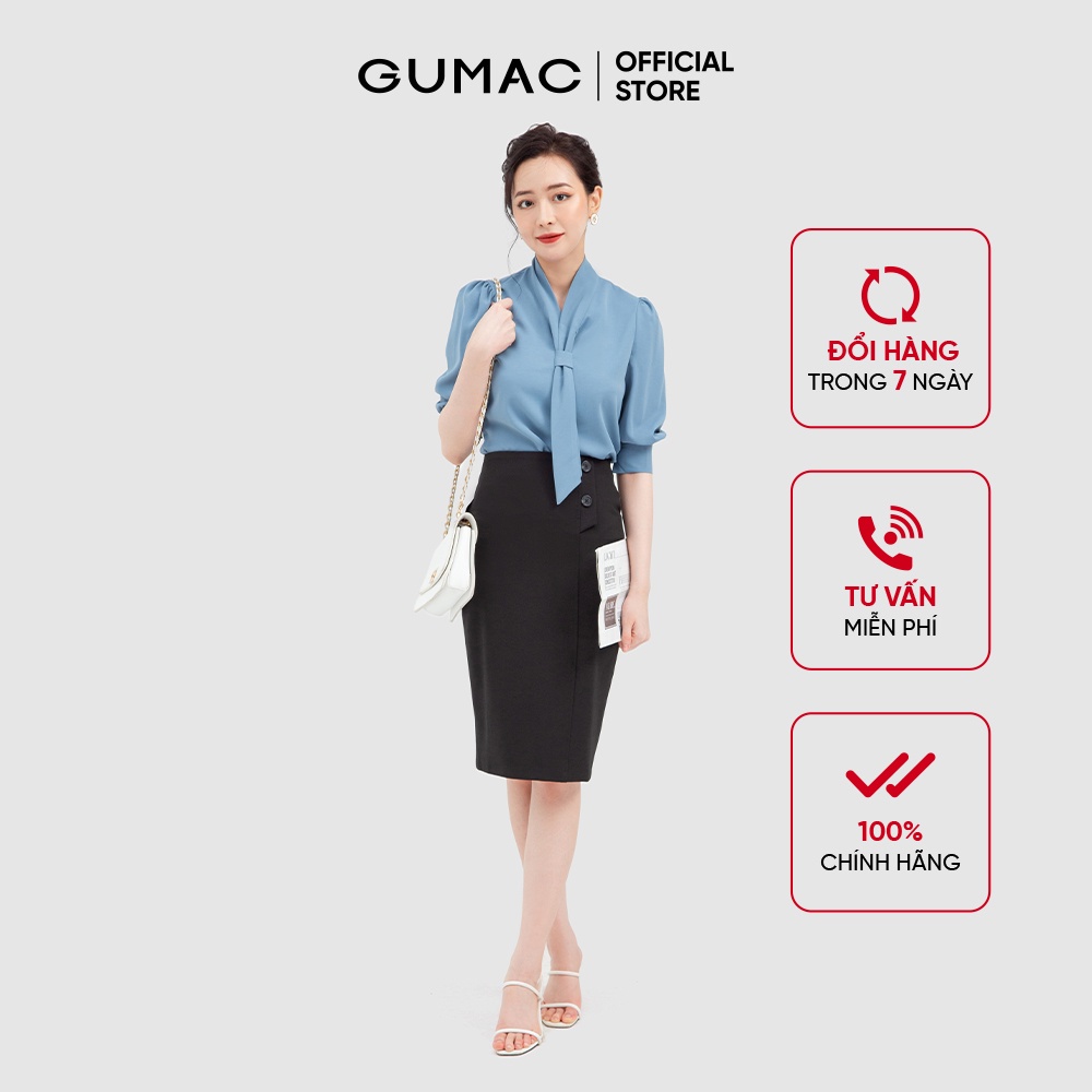 Chân váy dài công sở GUMAC dáng bút chì 2 nút VB11014 co giãn thoải mái màu đen - HÀNG MỚI VỀ