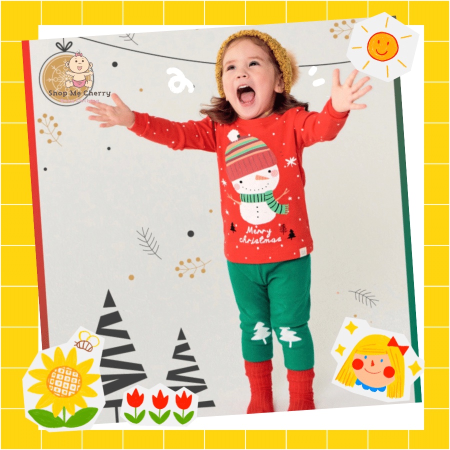 Bộ Noel Người Tuyết Đỏ Của Hãng Ttasom, Chất Thun Cotton Organic