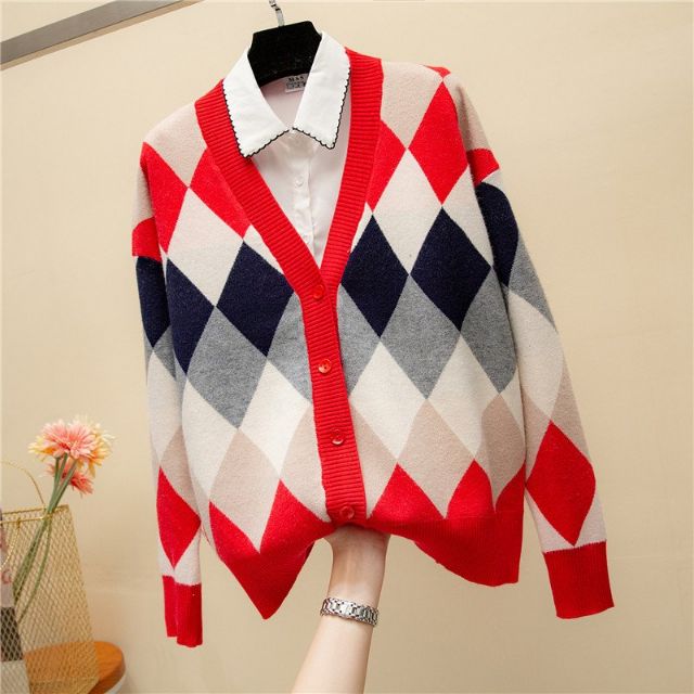ÁO KHOÁC LEN CARDIGAN HỌA TIẾT HÌNH THOI