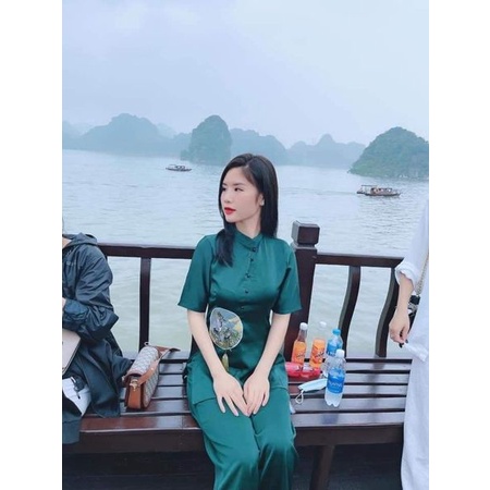 Đồ Lam Đi Chùa -Bộ đi lễ chùa Set Lụa Thêu Công Cổ Tàu L10