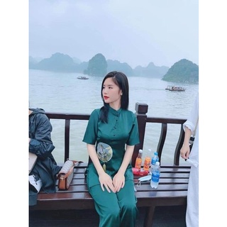 Đồ Lam Đi Chùa -Bộ đi lễ chùa Set Lụa Thêu Công Cổ Tàu L10