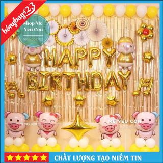Set Bóng Trang Trí Sinh Nhật Tông Màu Vàng Gold, Xanh Y Hình Cho Bé Trai Bé Gái Tuổi Heo 🎁Cực HOT🎁