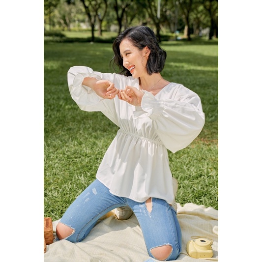 V neck shirt - áo sơ mi kiểu thắt eo freesize - Thiết kế bởi IAMCOCO.OFFICIAL