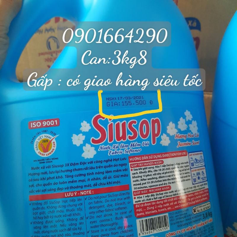 [FREESHIP 70K] 3 lít 8 Nước xả vải SIUSOP can 3kg8 Chọn màu chat với shop nhé