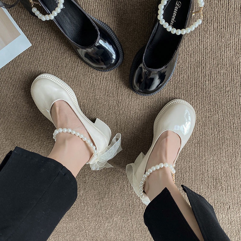 Giày Cao Gót Da Đính Ngọc Trai Phong Cách Pháp 2022 Thời Trang Cho Nữ