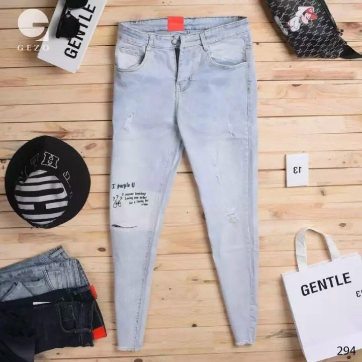 QUẦN JEAN NAM 294 WAX PHỐI CHỮ THÊU FORM SKINNY FIT CO GIÃN MR SMILE 99 SHOP