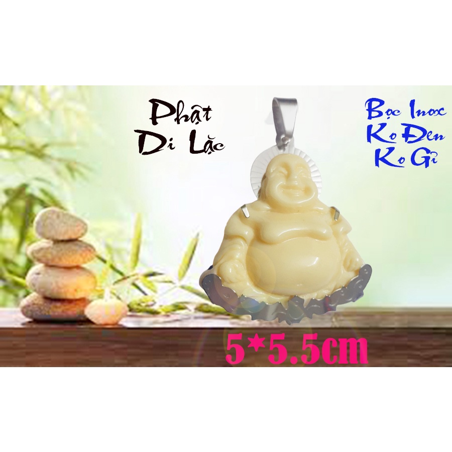 Mặt dây chuyền Phật Di Lặc loại to màu trắng ngà bọc inox không đen không gỉ