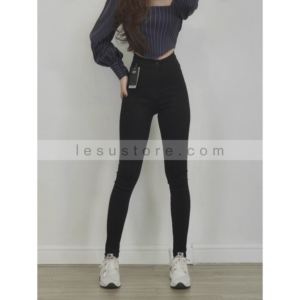 ẢNH THẬT Quần Jeans Skinny đen dài lưng cao không túi