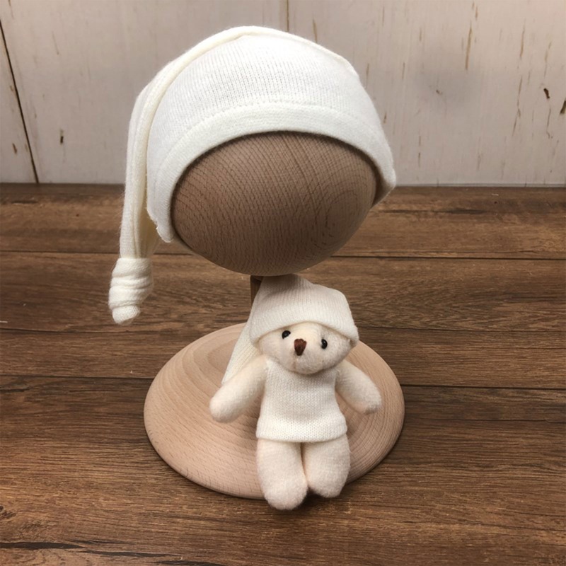 Set 2 Mũ Beanie Đính Nơ Đuôi Dài Làm Phụ Kiện Chụp Ảnh Cho Bé Sơ Sinh