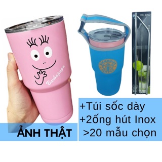 Ly Giữ Nhiệt có Túi Tặng 2 Ống Hút Inox Thái Lan có 2 màu hồng và trắng