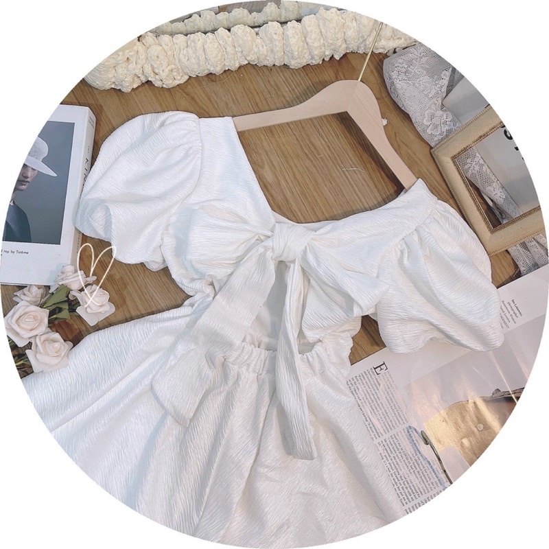 ĐẦM GẤM BBD XƯỢC VẢI TAY BỒNG NƠ LƯNG