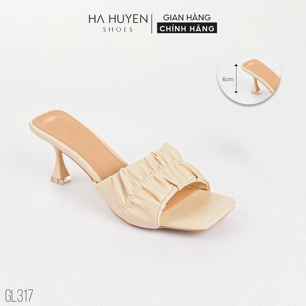 Guốc nữ Hà Huyền Shoes mũi vuông quai nhúm cá tính gót nhọn 6 phân - GL317