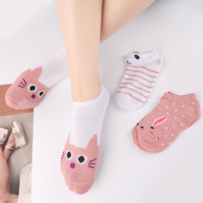 Vớ Ngắn Vô Hình Mềm Mại Co Giãn Thoáng Khí Không Trơn Họa Tiết Mèo Phong Cách Hàn Quốc Thời Trang Cho Nữ