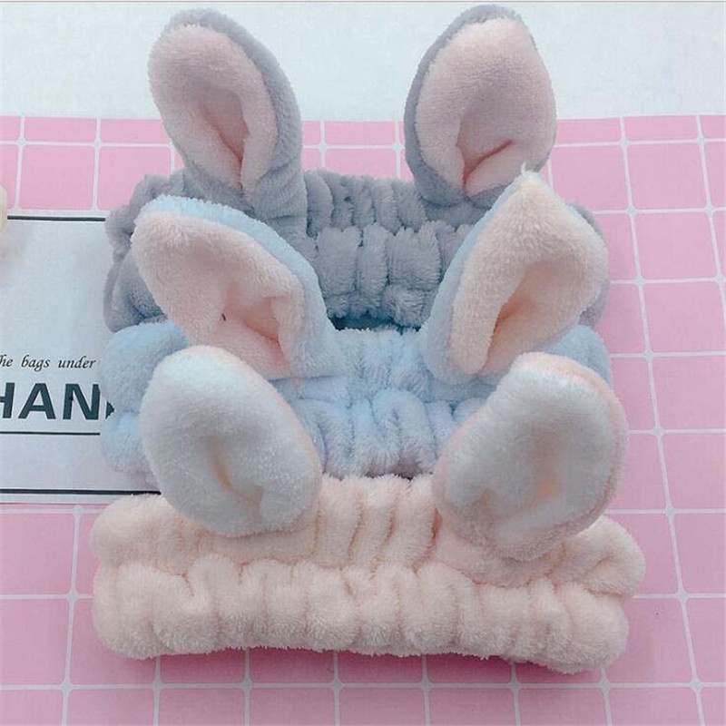 Băng đô Cocute hình tai thỏ bằng lông cừu mềm co giãn cho nữ trang điểm rửa mặt