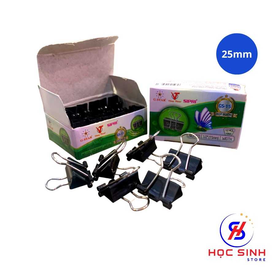 Hộp 12 Cái Kẹp Bướm 25mm Đen Gstar Size nhỏ Kẹp tài liệu cho học sinh và văn phòng - Học Sinh Store