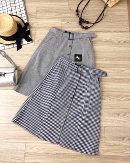 Chân váy midi kẻ chất thô mềm dư
