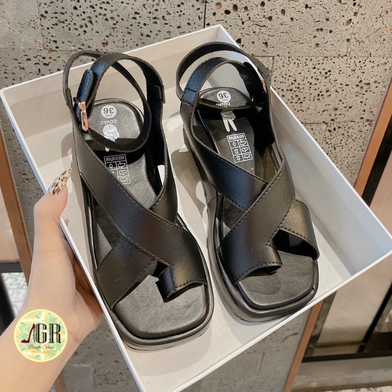 Sandal bản xỏ ngón da mềm đế xuồng 3cm