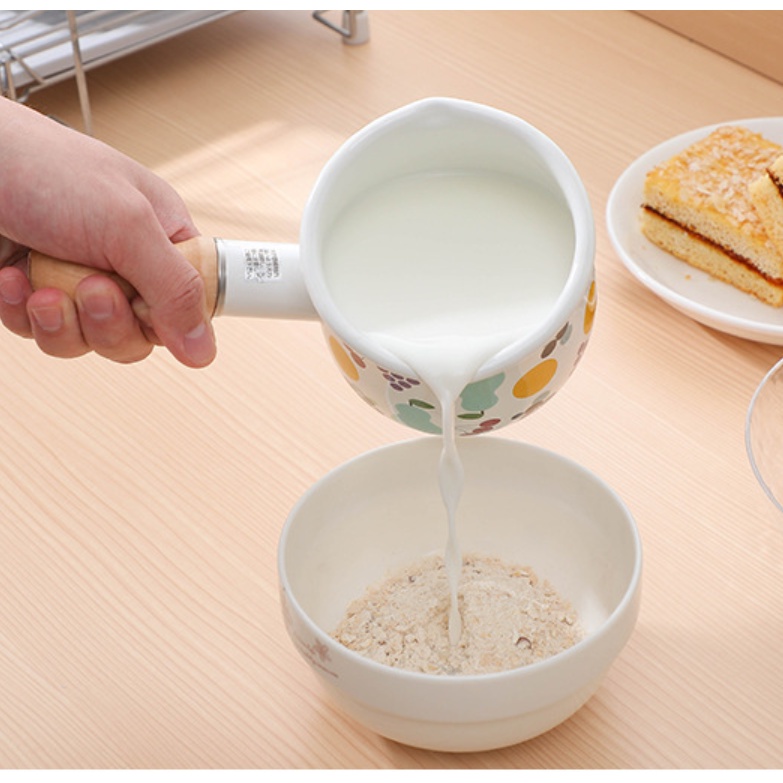 Nồi nấu bột cho bé xoong quánh bột nấu cháo thức ăn dặm men sứ an toàn có tay cầm gỗ chống nóng 600ml AD04 Homedy kids