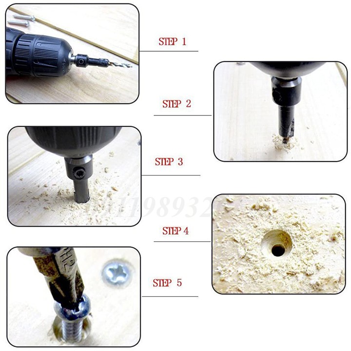 Bộ 5 mũi khoan âm vít gỗ ❤️FREESHIP❤️ Mũi khoan 2 tầng - mũi khoan gỗ
