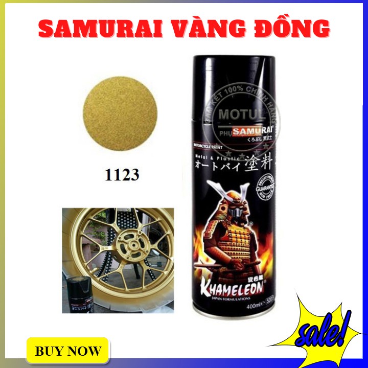 Combo 4 sơn xịt Samurai màu vàng lấp lánh (gồm 40/1123 - UCH210 - 124 - K1K - Giấy nhám P800)