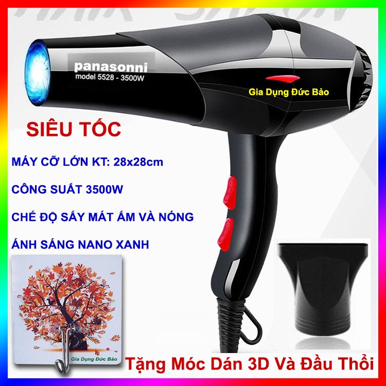 Máy Sấy Tóc Tạo Kiểu 2 Chiều Nóng Lạnh Công Suất Lớn 3500W Tặng Đầu Thổi Và Giá Để Điện Thoại