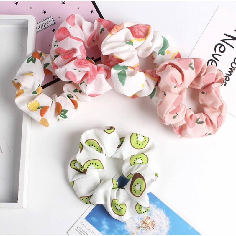 Dây buộc tóc, cột tóc scrunchies mẫu hoa quả cute