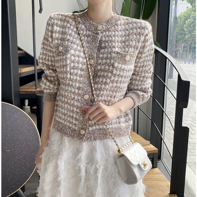 Áo cardigan len nữ phong cách dạ tweed kim tuyển Quảng châu cao cấp dệt kim dày dặn khoác ngoài hot tiktok kozoda AC35