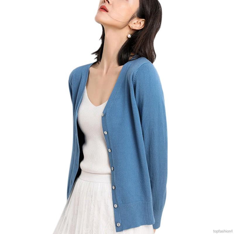 Áo Cardigan dệt kim tay dài màu trơn | BigBuy360 - bigbuy360.vn