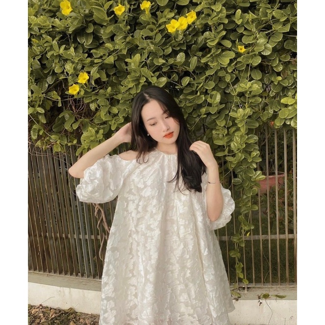 VÁY/ĐẦM TƠ VÂN NỔI CỔ YẾM TAY LỠ PHỒNG HỞ VAI DÁNG XOÈ CHỮ A DỄ THƯƠNG CUTE HOT