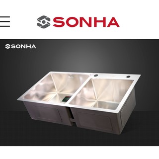 [HM82x45] CHẬU RỬA BÁT INOX LUXURY HANDMADE SƠN HÀ 2 HỘC CÂN KÍCH THƯỚC 820*450*215  SUS304 (CHÍNH HÃNG)