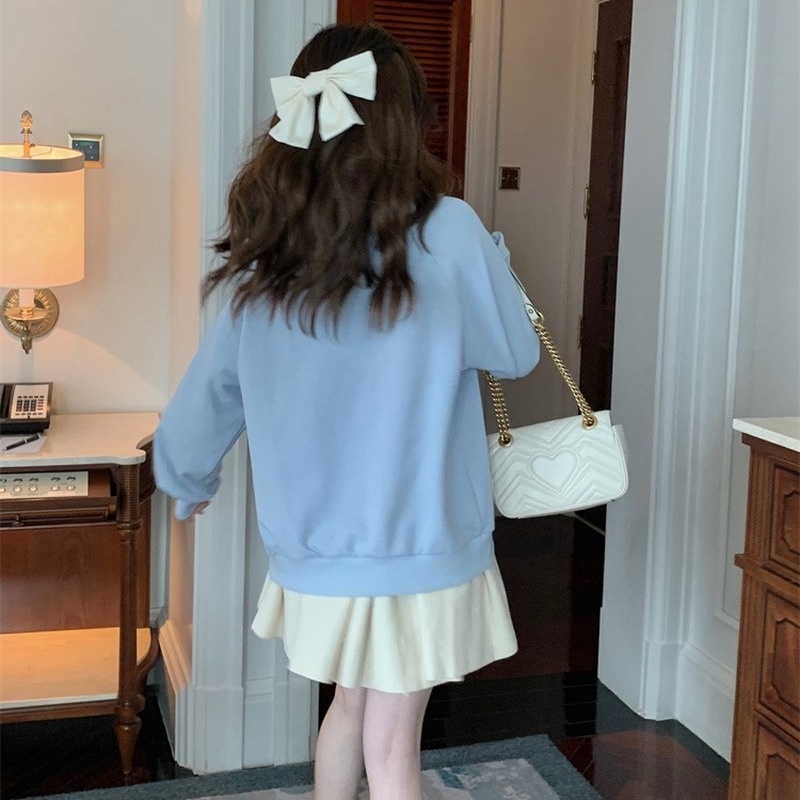 Áo len tay dài cổ tròn thắt nơ phong cách công chúa thời trang thu đông mới dành cho nữ