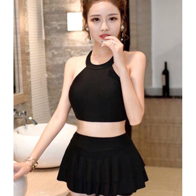 Bikini 2 mảnh họa tiết lá dừa váy xòe, bộ bơi đi biển cho nữ phối bèo Bikini191
