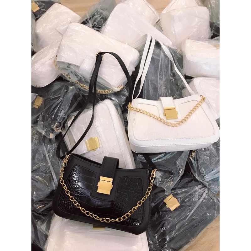 Túi Kẹp Nách Nữ Khoá Vuông, Túi Xách Nữ Đeo Chéo Vân Rắn