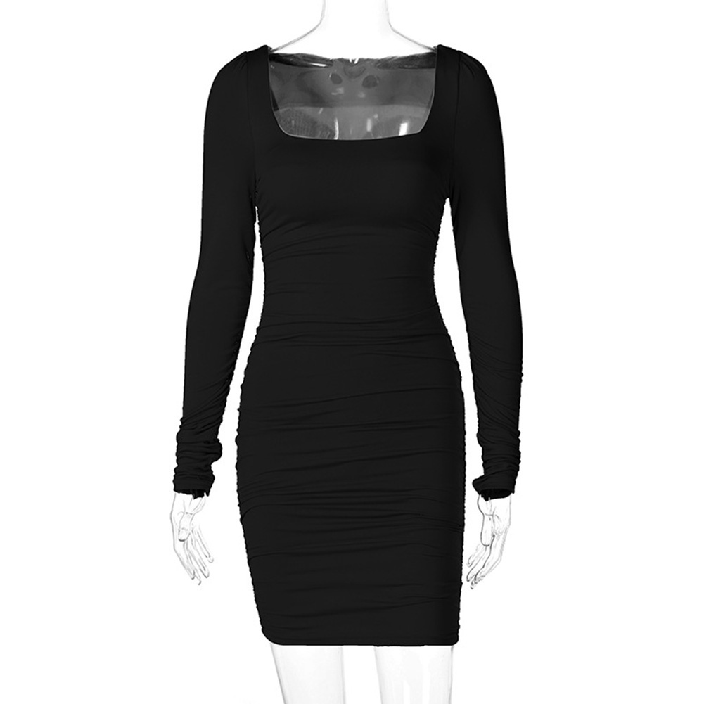 Đầm tay dài cổ vuông dáng ôm xếp ly hợp thời trang cho nữ | BigBuy360 - bigbuy360.vn