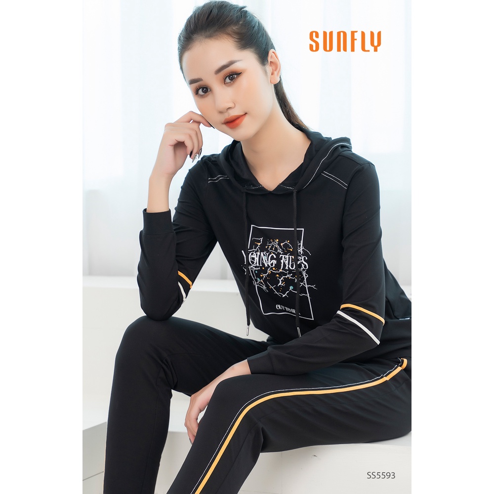 Bộ đồ mặc nhà nữ thể thao cotton có mũ áo dài quần dài SS5593