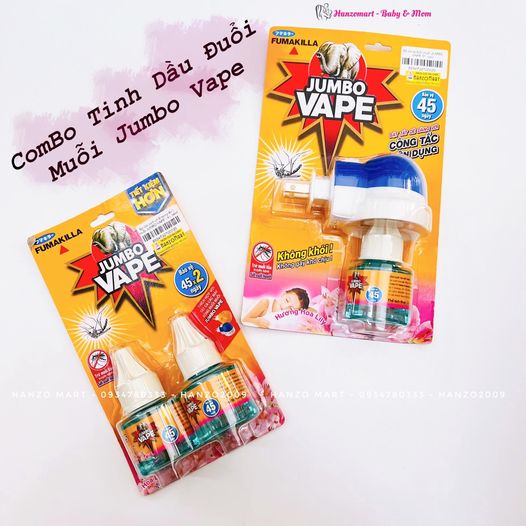 Bộ đôi chất xông đuổi muỗi Jumbo Vape (2 bình 34ml)