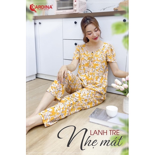 Đồ Bộ Nữ 𝐂𝐀𝐑𝐃𝐈𝐍𝐀 Chất Lanh Tre Nhật Cao Cấp Áo Cộc Tay Quần Dài Suông Họa Tiết 2LF32