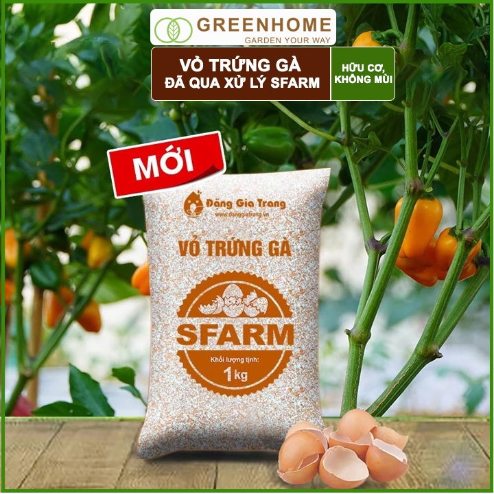 Vỏ trứng gà đã qua xử lý Sfarm, bao 1kg, giúp cây khoẻ, chống côn trùng, sâu bọ |Greenhome