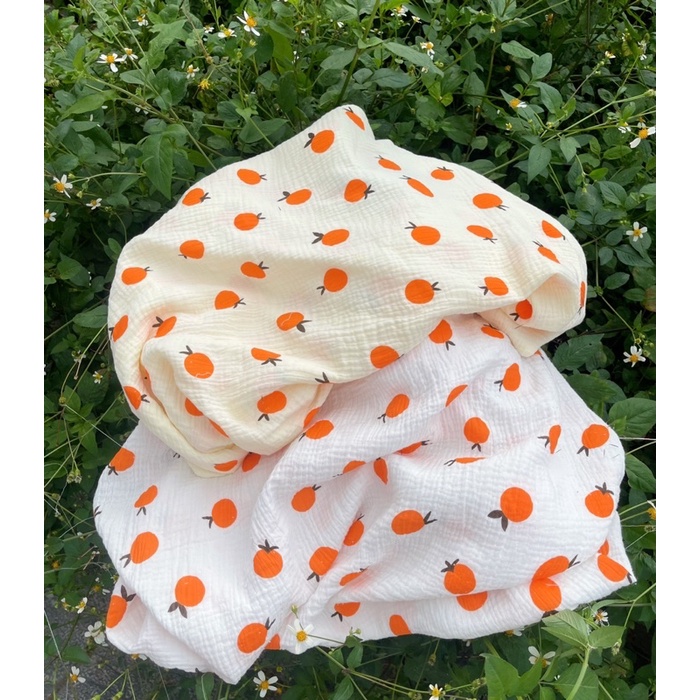 vải xô muslin cao cấp 2 lớp quả cam may váy,pyjama và khăn tắm