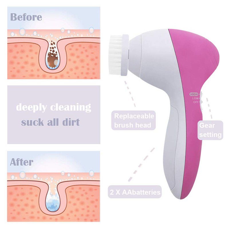 Máy Rửa Mặt Mát Xa 5 Trong 1 Có Thể Thay Đổi Tiện Dụng
