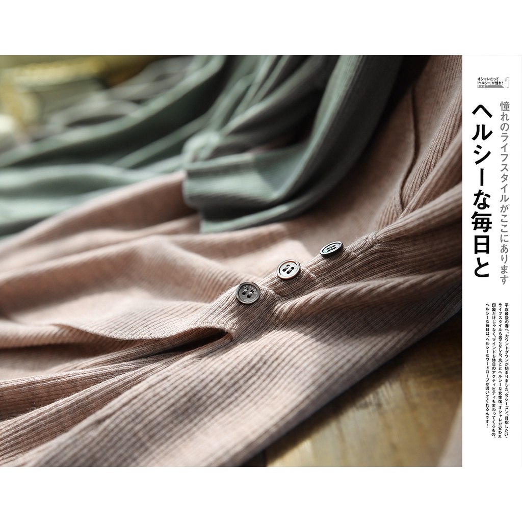 Áo Dệt Kim Tay Lở Cổ Chữ V Màu Sắc Đơn Giản Thanh Lịch