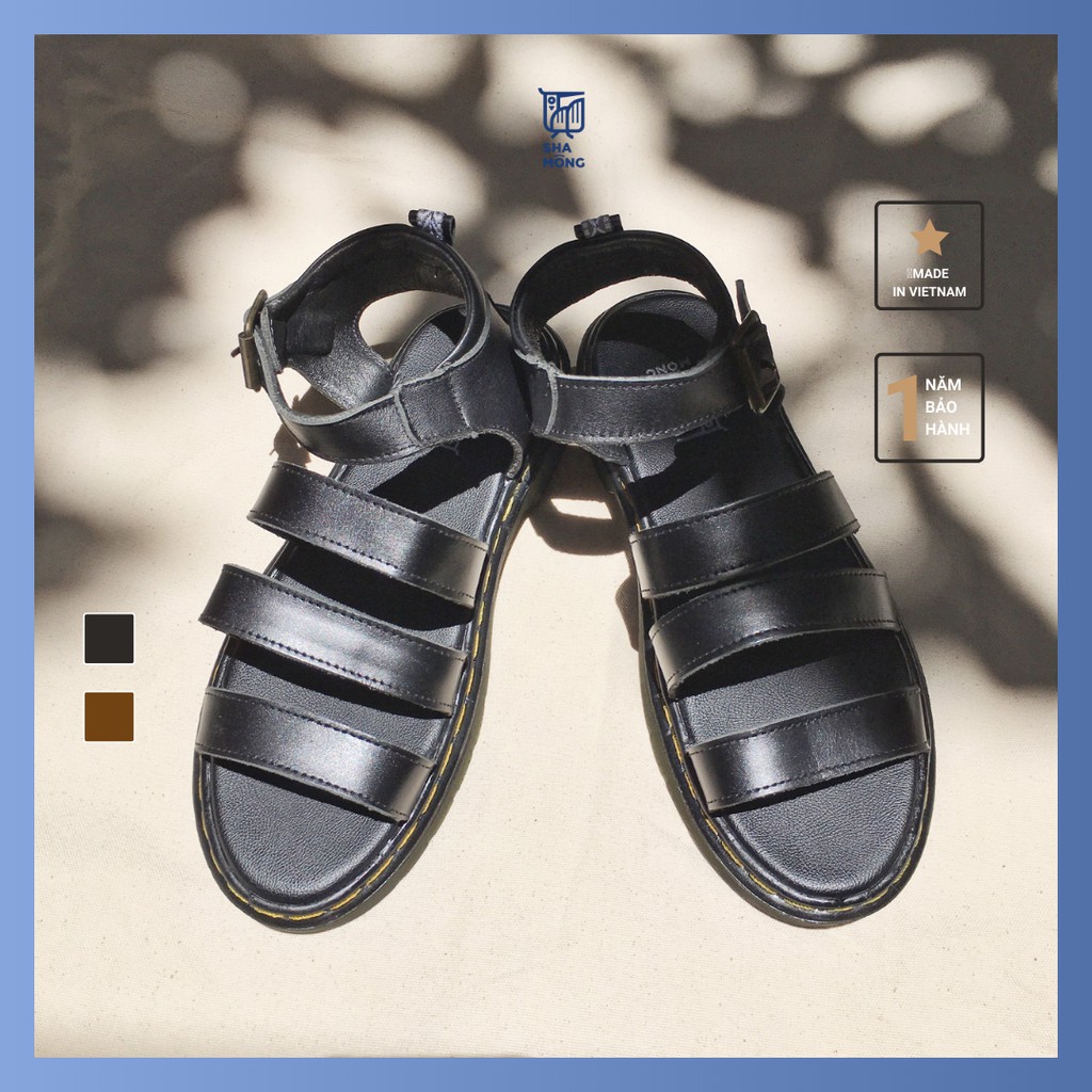 Dép sandal 3 quai da thật Shamong vintage made in Vietnam bảo hành 1 năm mã D02