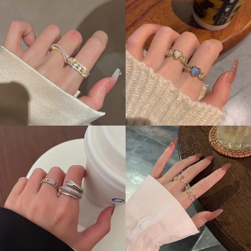 Nhẫn Hở Hình Rắn / Bướm / Trái Tim Đính Đá Opal Đơn Giản Có Thể Điều Chỉnh