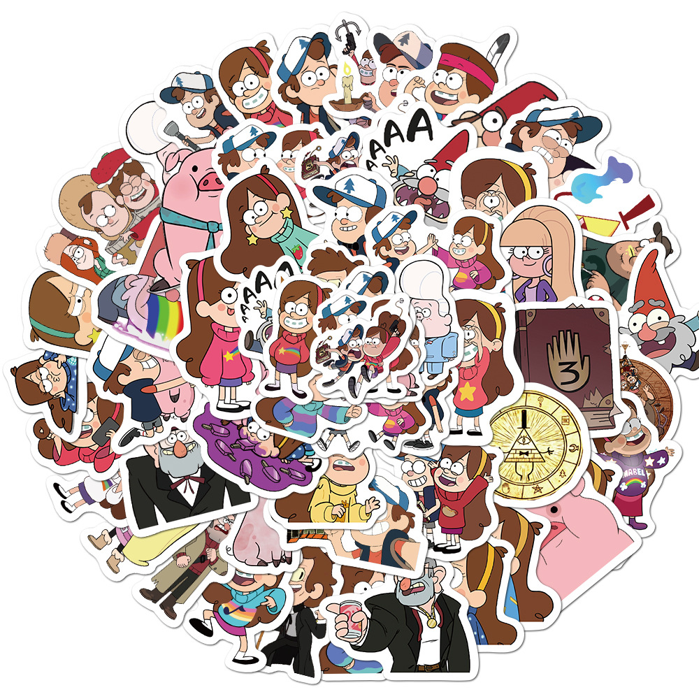 Bộ 50 miếng hình dán nhân vật trong phim Gravity Falls trang trí máy tính xách tay đẹp mắt