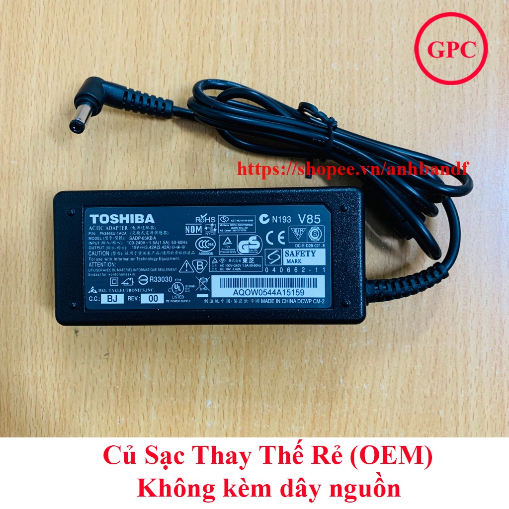 Sạc Laptop Toshiba 19v 3.42a 65w - Adapter laptop Toshiba (FREE SHIP ĐƠN TỪ 50K)