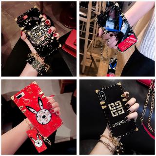 Ốp điện thoại dẻo hình vuông in logo các thương hiệu nổi tiếng chống sốc + dây đeo cho OPPO Realme XT/X2 C2 A5 A9 2020