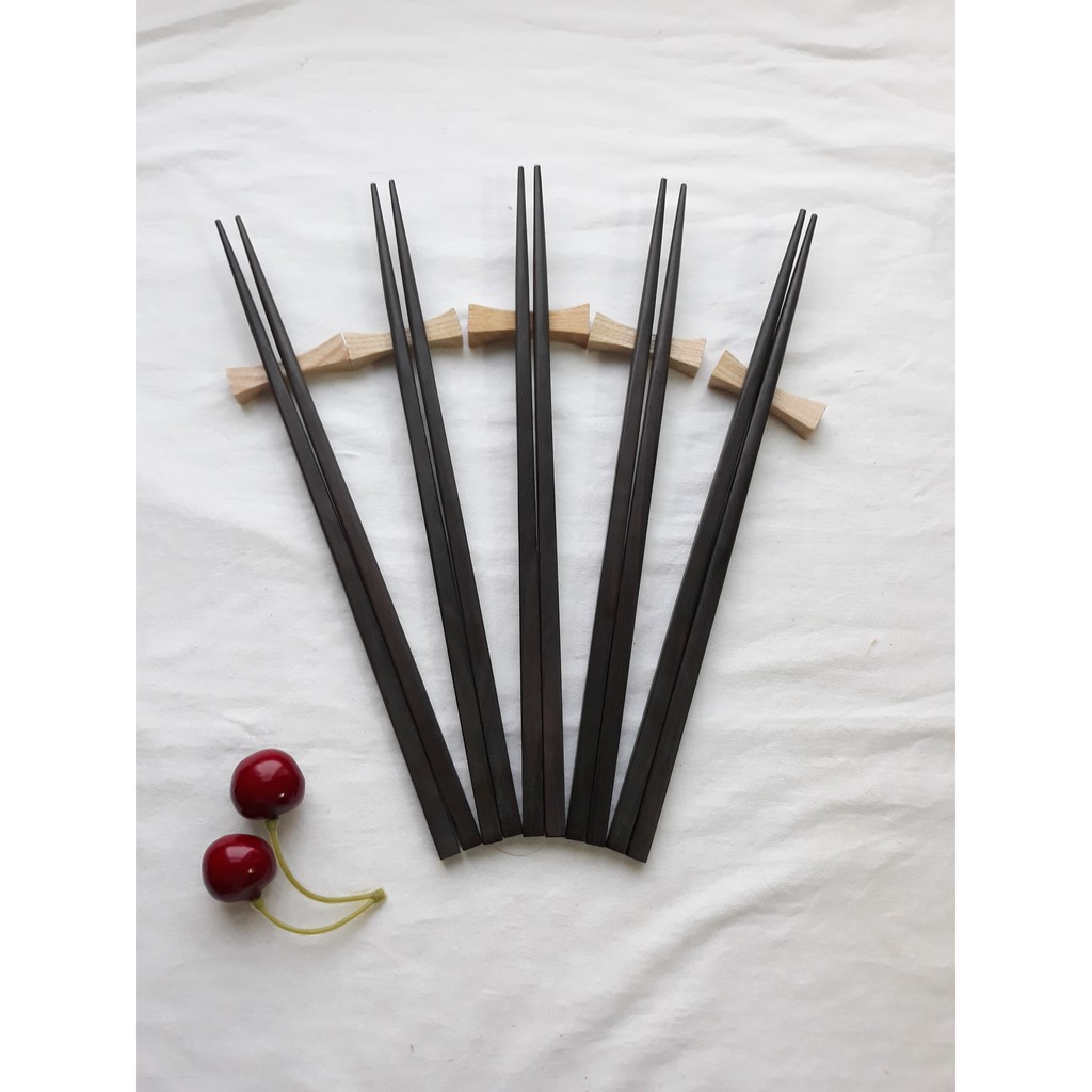 Đũa gỗ Mun Vuông trơn 25 cm - Đũa gỗ tự nhiên cao cấp (bộ 5 đôi)