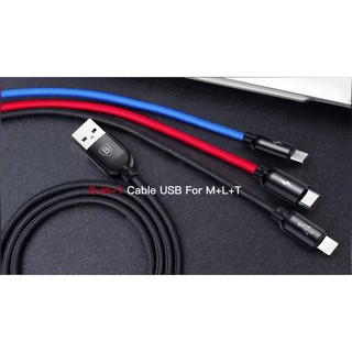 Cáp nhanh BASEUS 3 cổng Lightning - MicroUSB - Type-C Sạc Max 3.5A (dài 30cm)