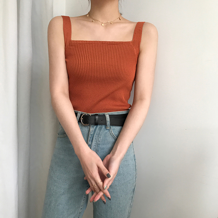 Áo kiểu PEPPERMINT 27905 hai dây dệt kim cổ vuông xinh xắn đơn giản dành cho nữ