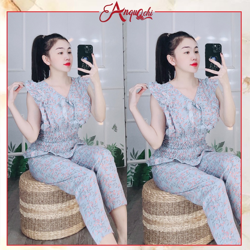 Đồ Bộ Nữ Mặc Nhà Quần Dài Lụa Hoa Nhí Lưng Thun Mặc Ở Nhà Đẹp Đi Chơi Dễ Thương Diễm Quỳnh S068